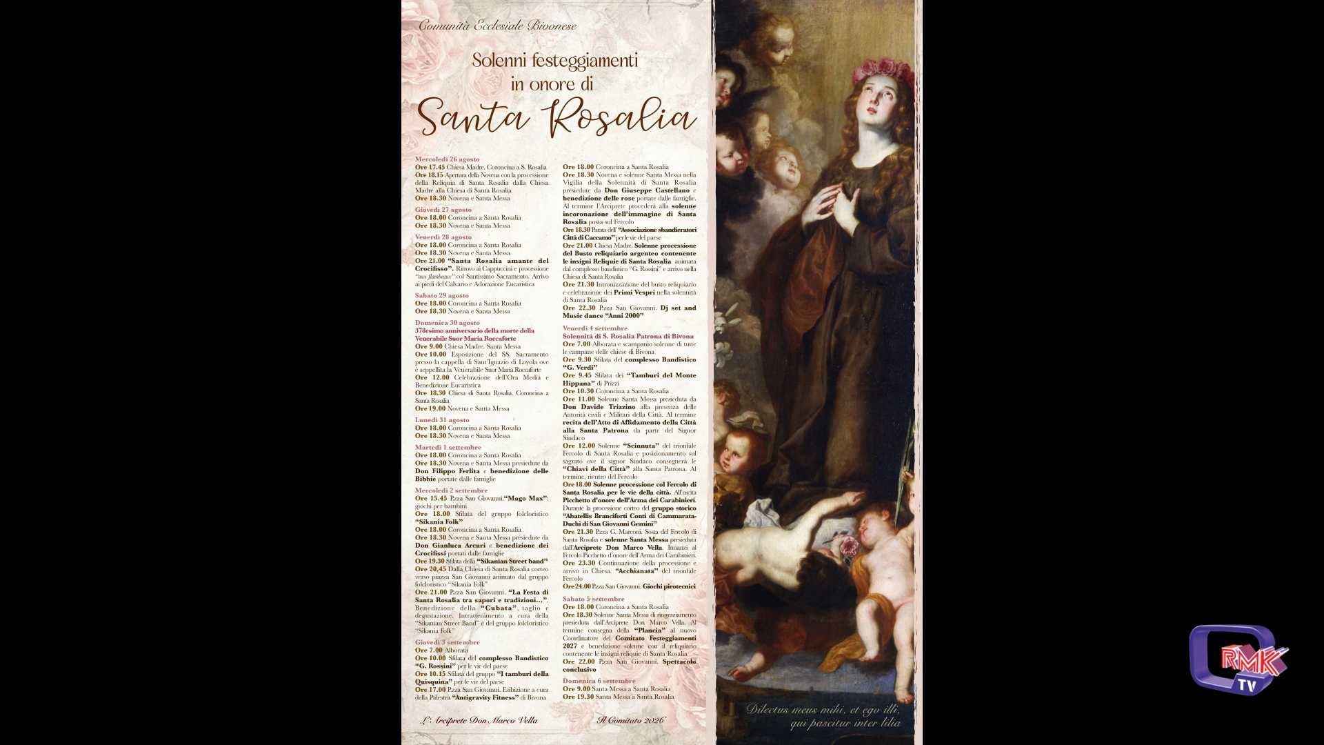 Bivona si prepara ad omaggiare la Patrona Santa Rosalia, dal 2 al 5 settembre